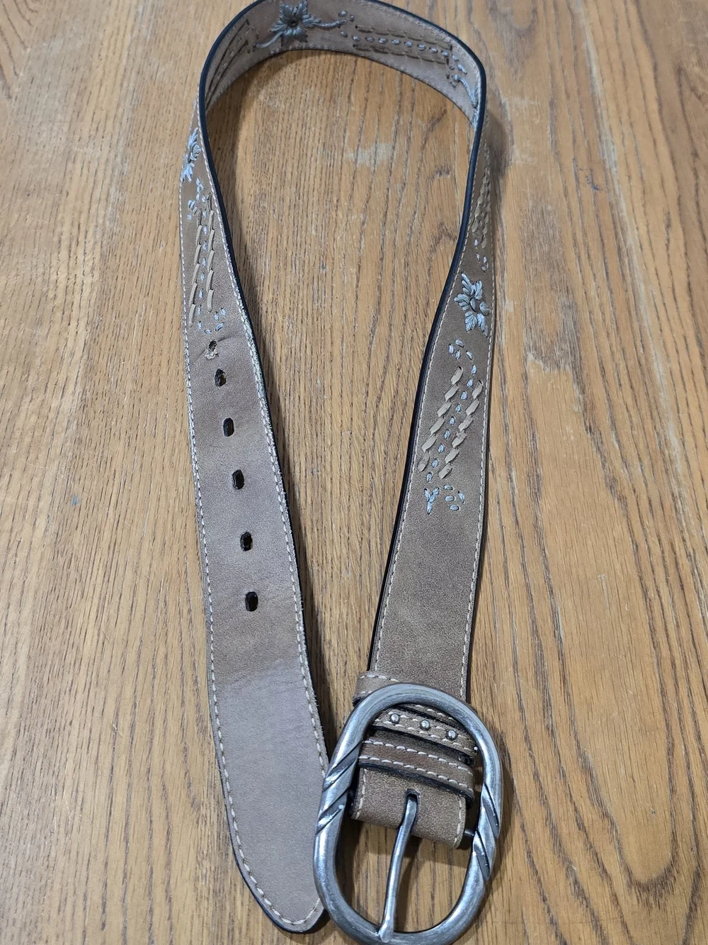 Roper Genuine Leather Taupe Embroidered Belt-Size M 30-33
